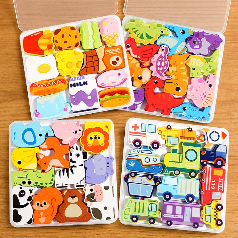 Wooden Children'S Cartoon Three-Dimensional Puzzle Dinosaur Animal Transportation Puzzle Puzzle Building Blocks Boxed Educational Toys - Image 2